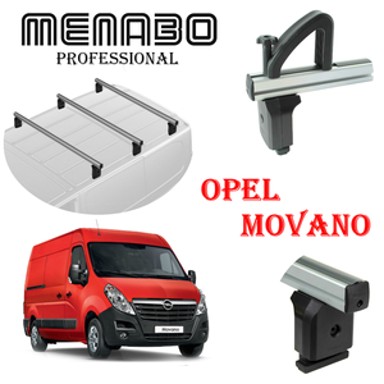 MENABO Krovni nosači Movano (Opel) L1/L2 – H1/H2 2010>, 3 poprečne šipke + graničnici